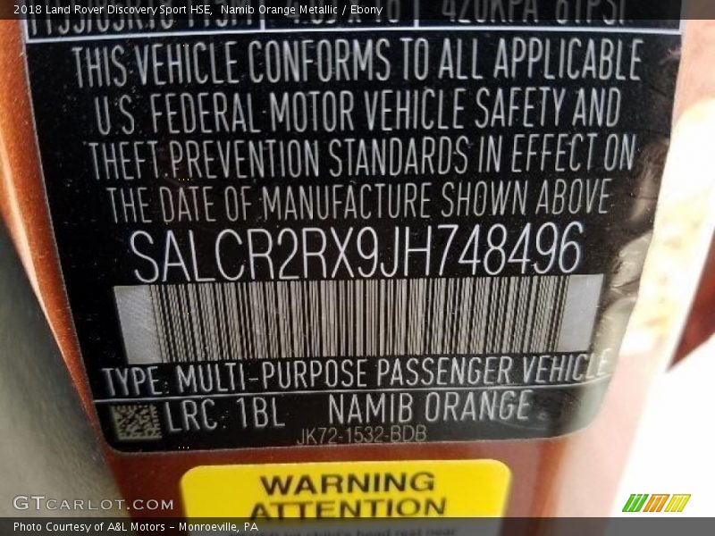 Namib Orange Metallic / Ebony 2018 Land Rover Discovery Sport HSE