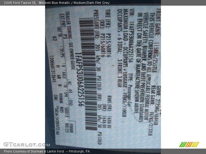 Windveil Blue Metallic / Medium/Dark Flint Grey 2006 Ford Taurus SE