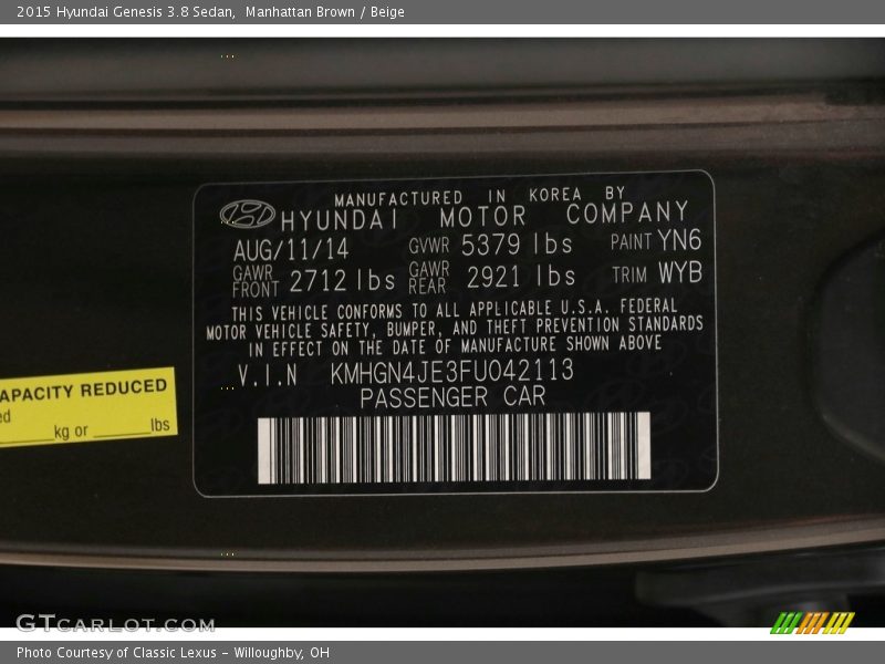 Manhattan Brown / Beige 2015 Hyundai Genesis 3.8 Sedan