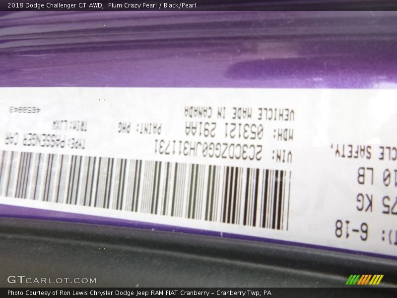 Plum Crazy Pearl / Black/Pearl 2018 Dodge Challenger GT AWD