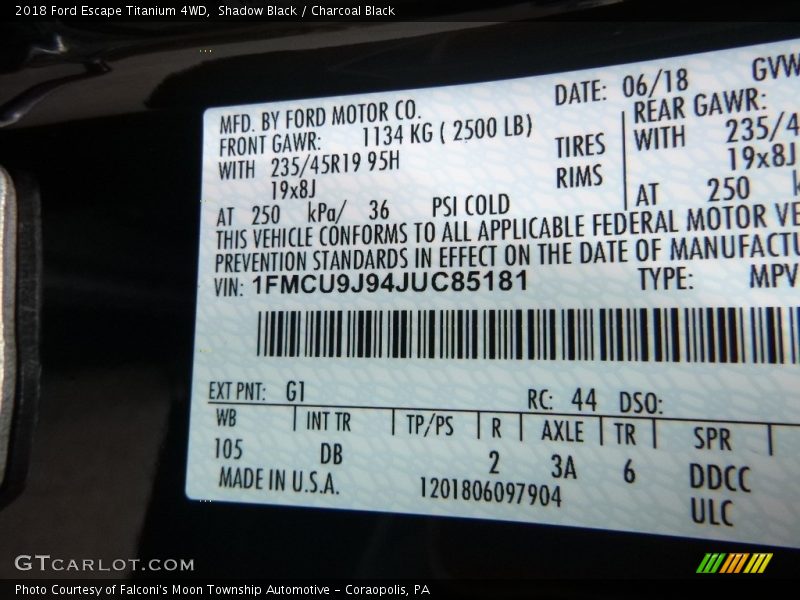 Shadow Black / Charcoal Black 2018 Ford Escape Titanium 4WD