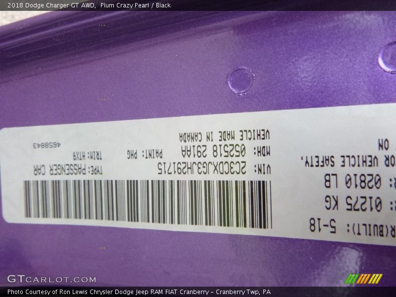 Plum Crazy Pearl / Black 2018 Dodge Charger GT AWD