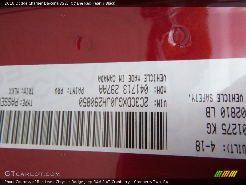 Octane Red Pearl / Black 2018 Dodge Charger Daytona 392