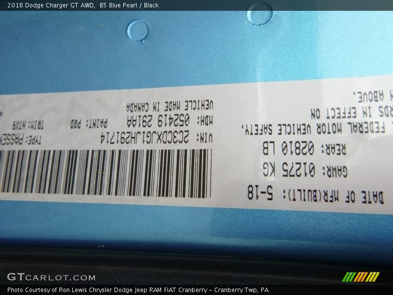 B5 Blue Pearl / Black 2018 Dodge Charger GT AWD