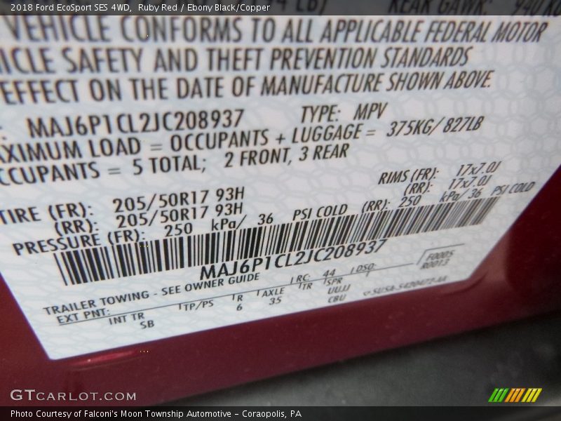 Ruby Red / Ebony Black/Copper 2018 Ford EcoSport SES 4WD
