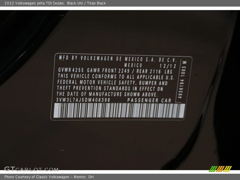 Black Uni / Titan Black 2013 Volkswagen Jetta TDI Sedan