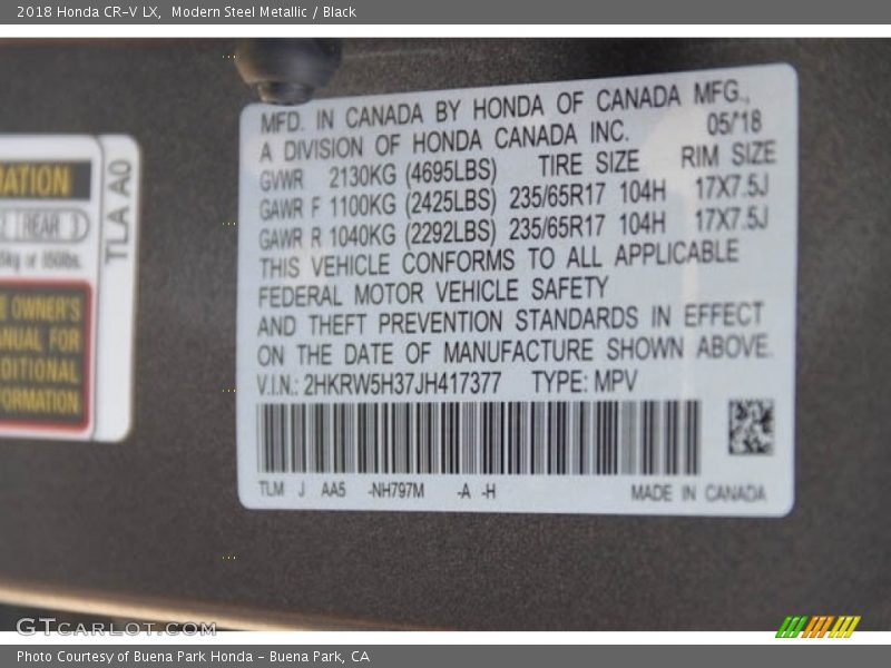 Modern Steel Metallic / Black 2018 Honda CR-V LX
