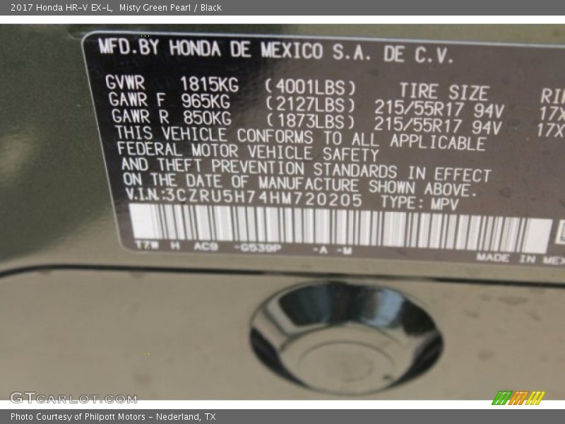 Misty Green Pearl / Black 2017 Honda HR-V EX-L