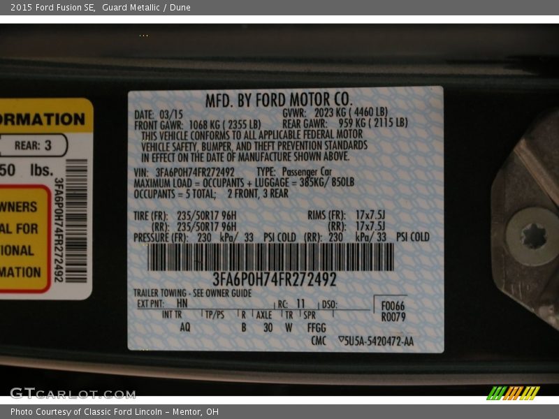 Guard Metallic / Dune 2015 Ford Fusion SE