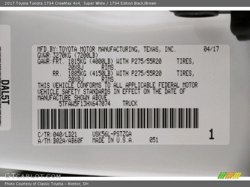 Super White / 1794 Edition Black/Brown 2017 Toyota Tundra 1794 CrewMax 4x4