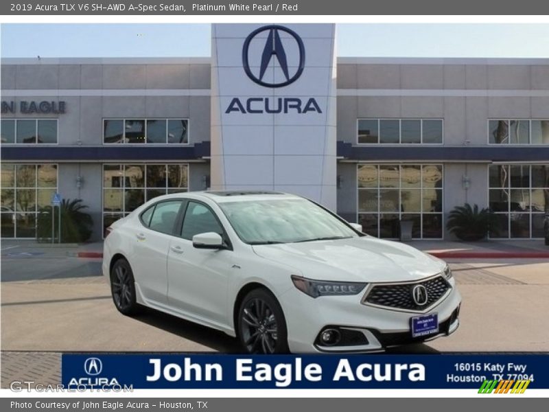 Platinum White Pearl / Red 2019 Acura TLX V6 SH-AWD A-Spec Sedan