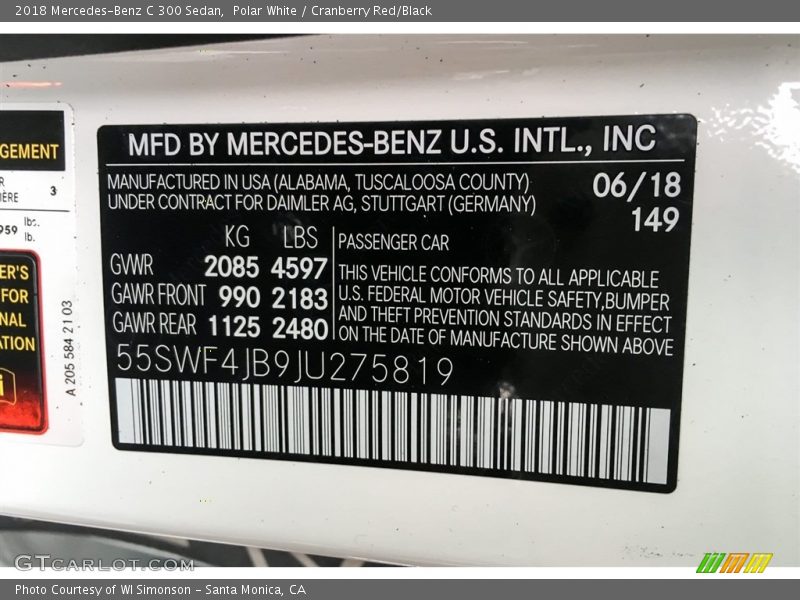 Polar White / Cranberry Red/Black 2018 Mercedes-Benz C 300 Sedan