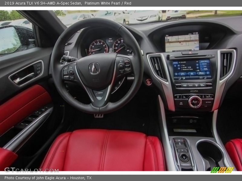 Platinum White Pearl / Red 2019 Acura TLX V6 SH-AWD A-Spec Sedan