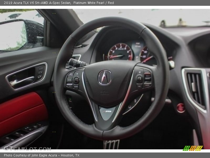Platinum White Pearl / Red 2019 Acura TLX V6 SH-AWD A-Spec Sedan