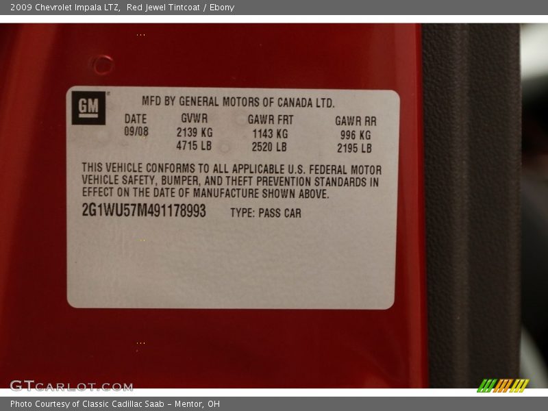 Red Jewel Tintcoat / Ebony 2009 Chevrolet Impala LTZ