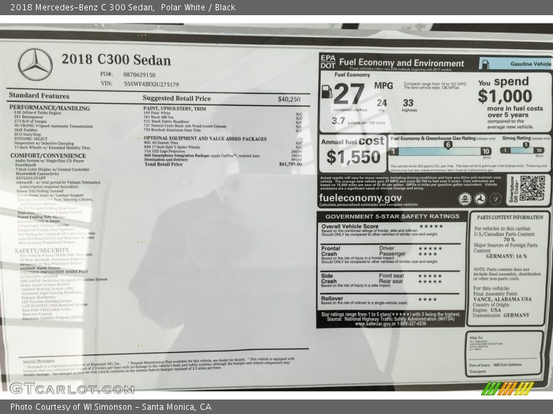 Polar White / Black 2018 Mercedes-Benz C 300 Sedan