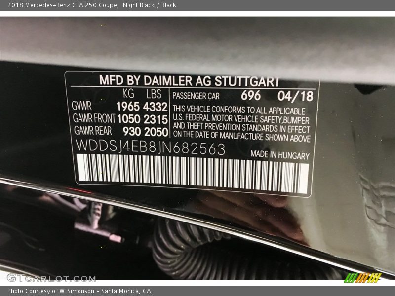Night Black / Black 2018 Mercedes-Benz CLA 250 Coupe