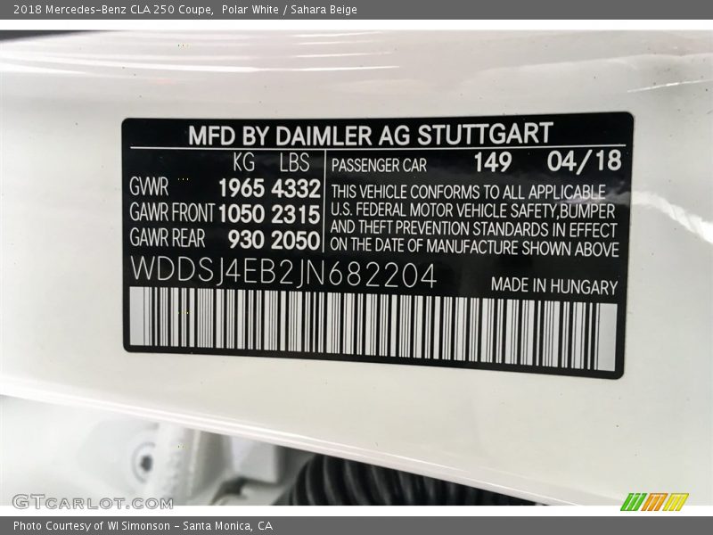 Polar White / Sahara Beige 2018 Mercedes-Benz CLA 250 Coupe