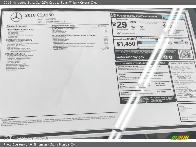 Polar White / Crystal Grey 2018 Mercedes-Benz CLA 250 Coupe