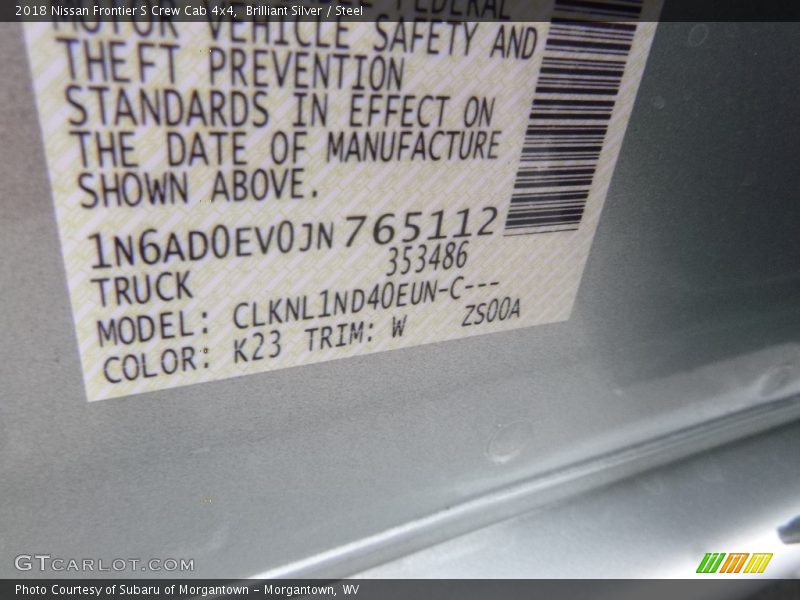 2018 Frontier S Crew Cab 4x4 Brilliant Silver Color Code K23