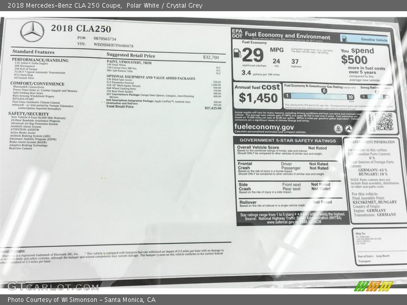 Polar White / Crystal Grey 2018 Mercedes-Benz CLA 250 Coupe