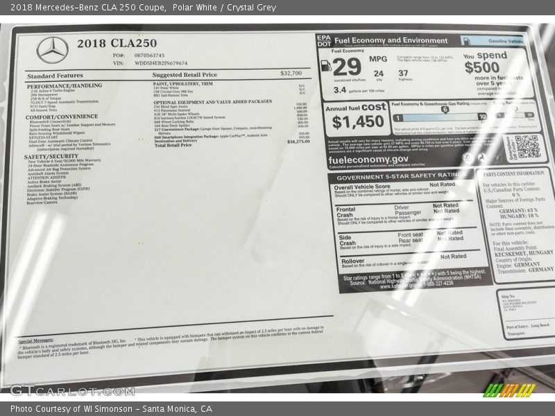 Polar White / Crystal Grey 2018 Mercedes-Benz CLA 250 Coupe