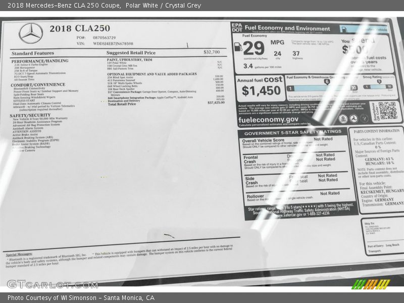 Polar White / Crystal Grey 2018 Mercedes-Benz CLA 250 Coupe