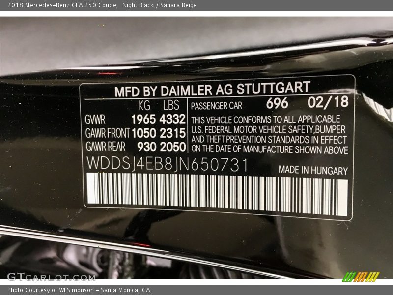 Night Black / Sahara Beige 2018 Mercedes-Benz CLA 250 Coupe