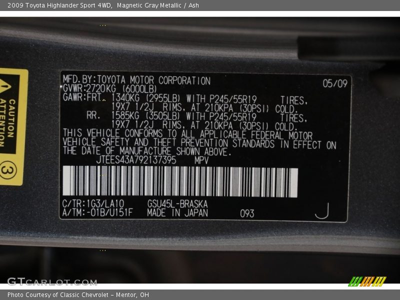 Magnetic Gray Metallic / Ash 2009 Toyota Highlander Sport 4WD
