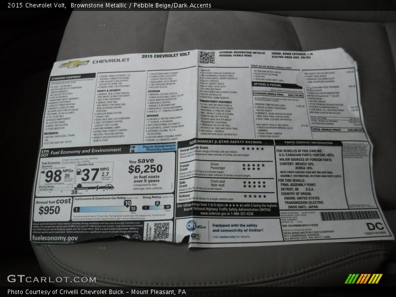 Brownstone Metallic / Pebble Beige/Dark Accents 2015 Chevrolet Volt