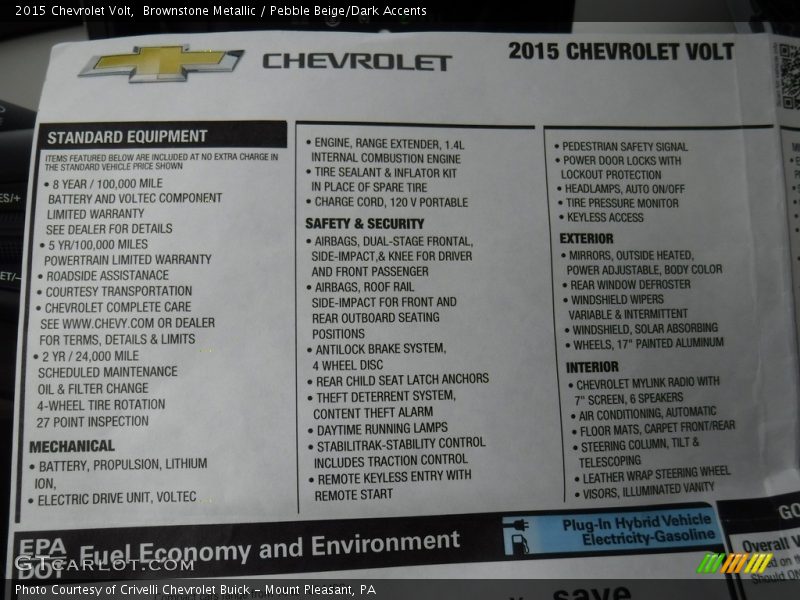 Brownstone Metallic / Pebble Beige/Dark Accents 2015 Chevrolet Volt