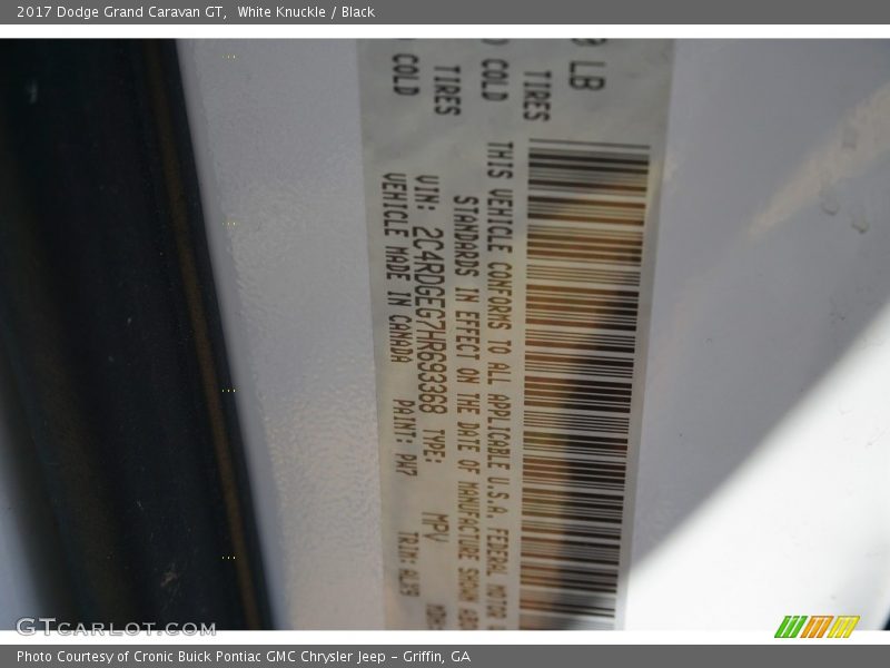 White Knuckle / Black 2017 Dodge Grand Caravan GT