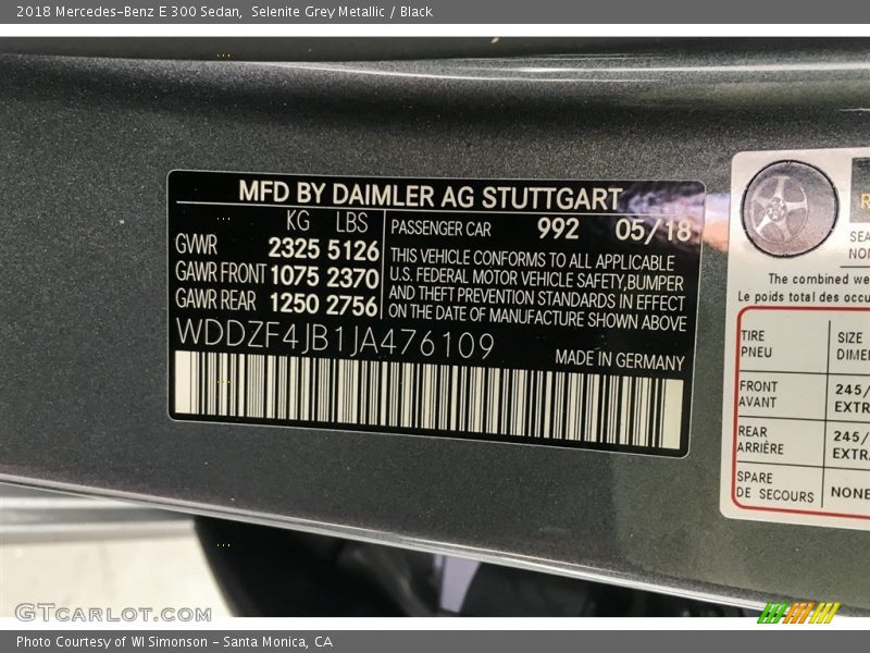 Selenite Grey Metallic / Black 2018 Mercedes-Benz E 300 Sedan