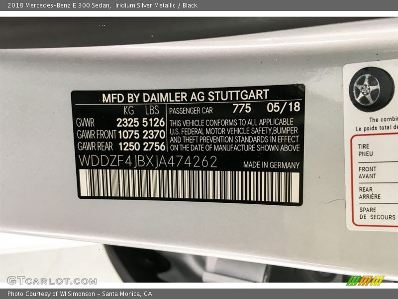 Iridium Silver Metallic / Black 2018 Mercedes-Benz E 300 Sedan