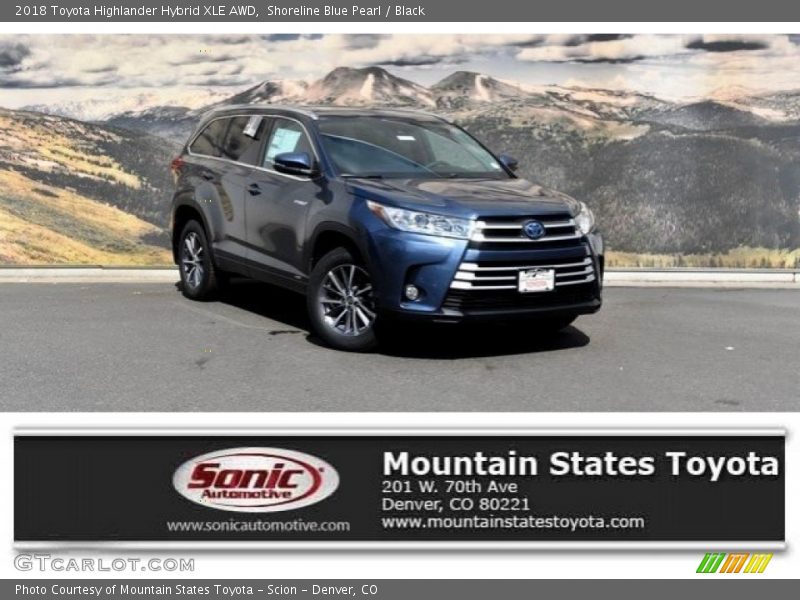 Shoreline Blue Pearl / Black 2018 Toyota Highlander Hybrid XLE AWD
