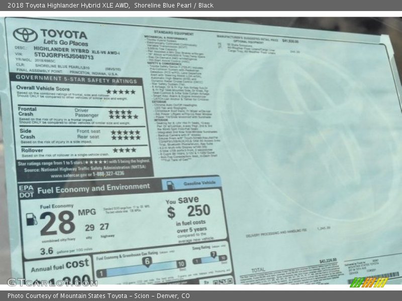Shoreline Blue Pearl / Black 2018 Toyota Highlander Hybrid XLE AWD