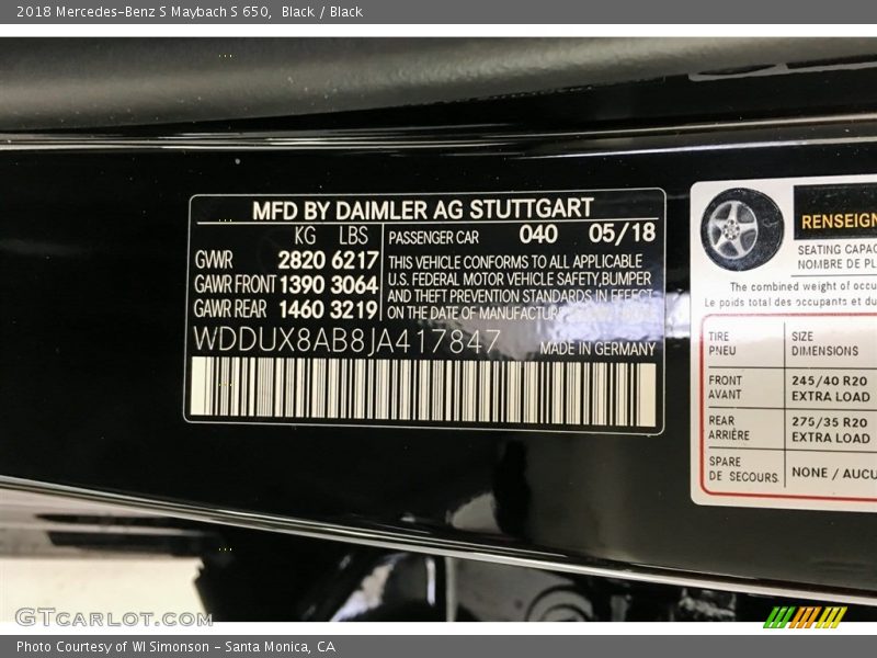 2018 S Maybach S 650 Black Color Code 040