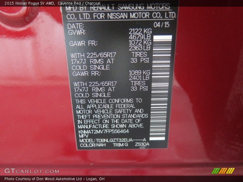 Cayenne Red / Charcoal 2015 Nissan Rogue SV AWD
