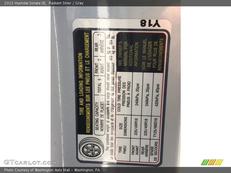 Radiant Silver / Gray 2013 Hyundai Sonata SE