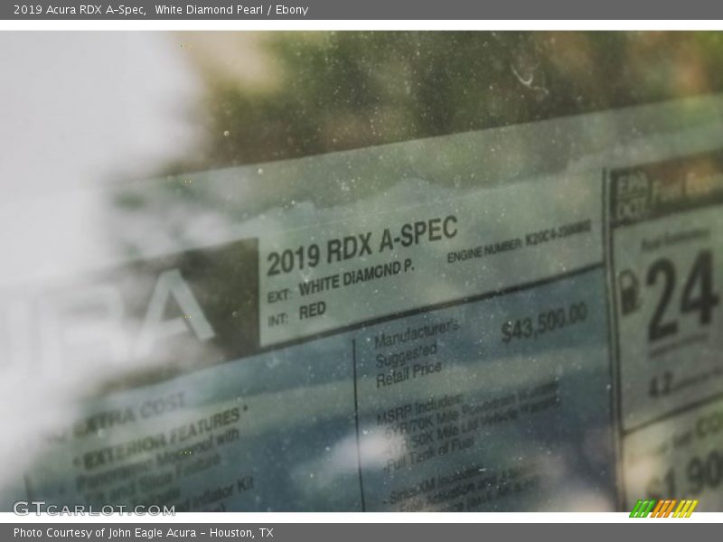  2019 RDX A-Spec Window Sticker