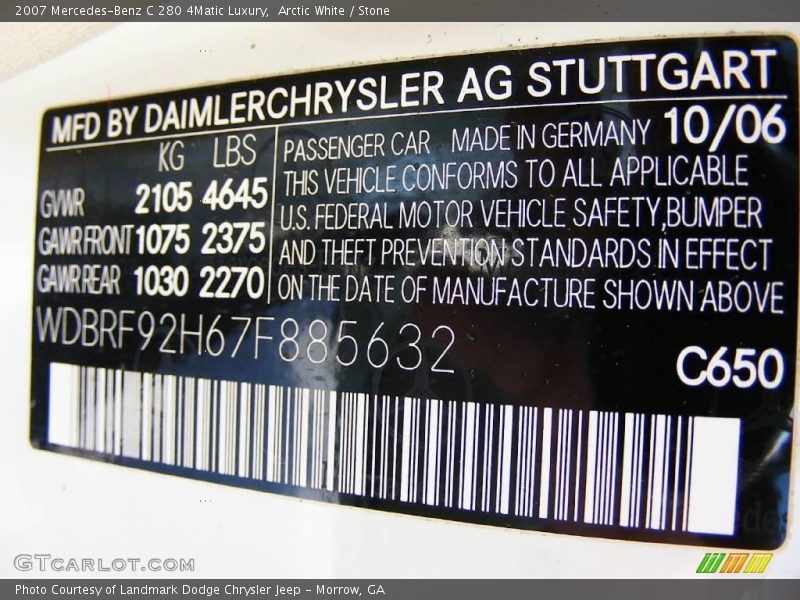 Arctic White / Stone 2007 Mercedes-Benz C 280 4Matic Luxury