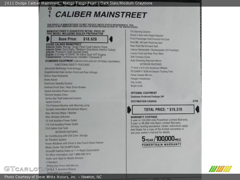 Mango Tango Pearl / Dark Slate/Medium Graystone 2011 Dodge Caliber Mainstreet