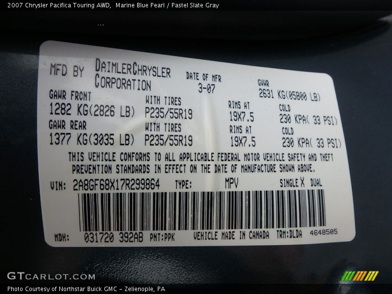 Marine Blue Pearl / Pastel Slate Gray 2007 Chrysler Pacifica Touring AWD