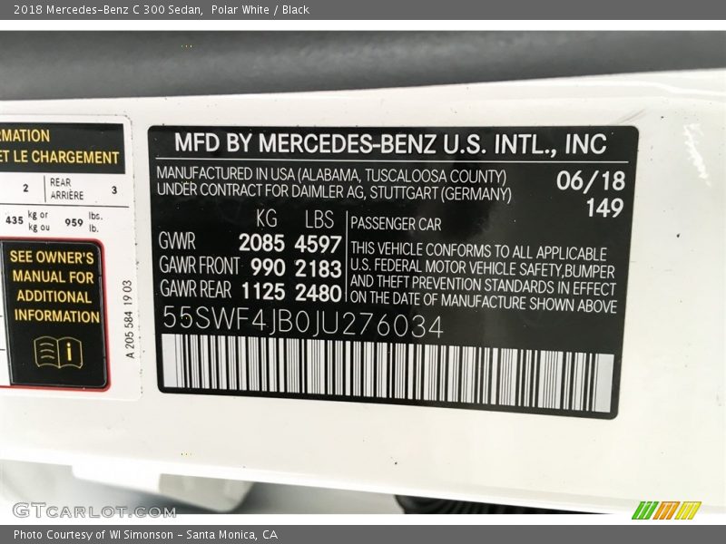 Polar White / Black 2018 Mercedes-Benz C 300 Sedan
