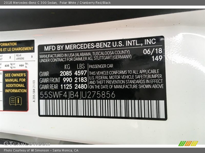 Polar White / Cranberry Red/Black 2018 Mercedes-Benz C 300 Sedan