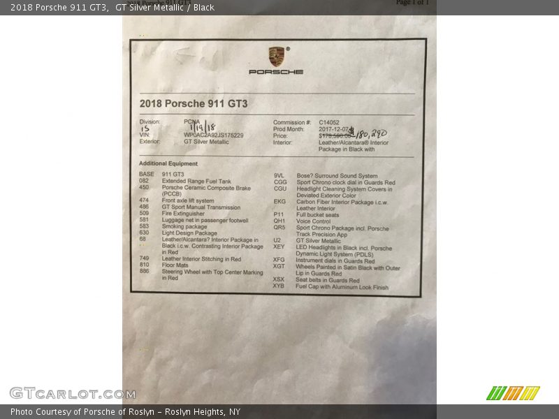  2018 911 GT3 Window Sticker