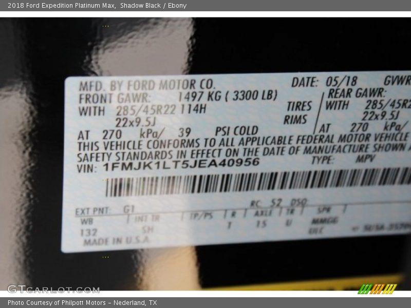 2018 Expedition Platinum Max Shadow Black Color Code G1