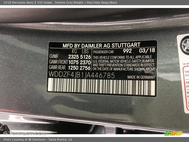 Selenite Grey Metallic / Macchiato Beige/Black 2018 Mercedes-Benz E 300 Sedan