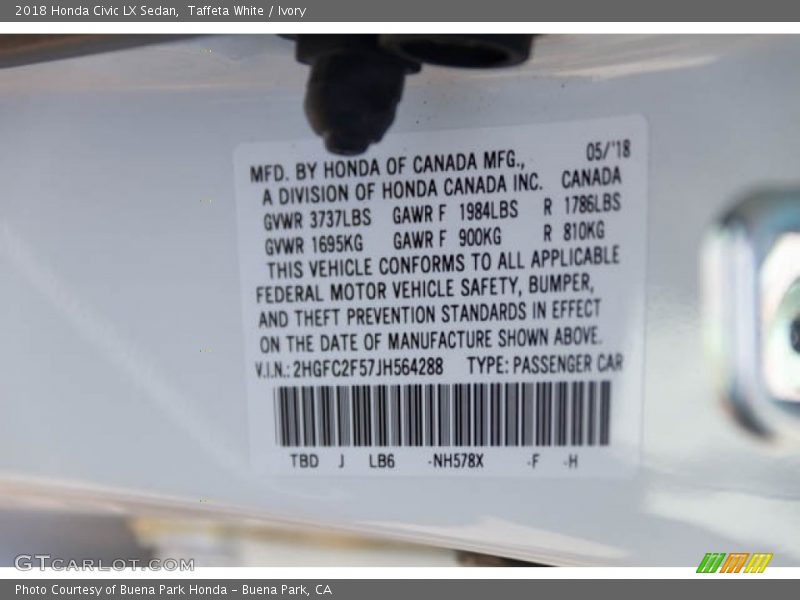 Taffeta White / Ivory 2018 Honda Civic LX Sedan