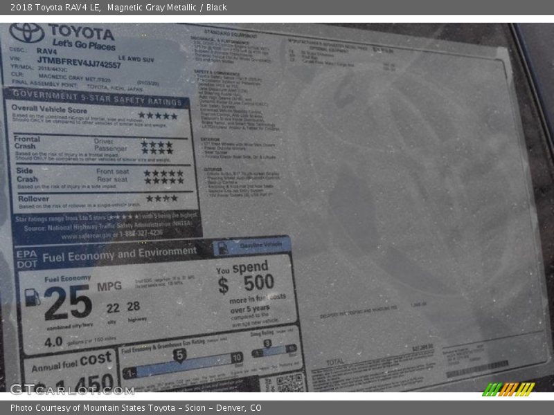 Magnetic Gray Metallic / Black 2018 Toyota RAV4 LE